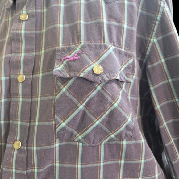 Hollister Women's Purple and Light Blue Plaid Button Down Shirt Size XL - Picture 2 of 6